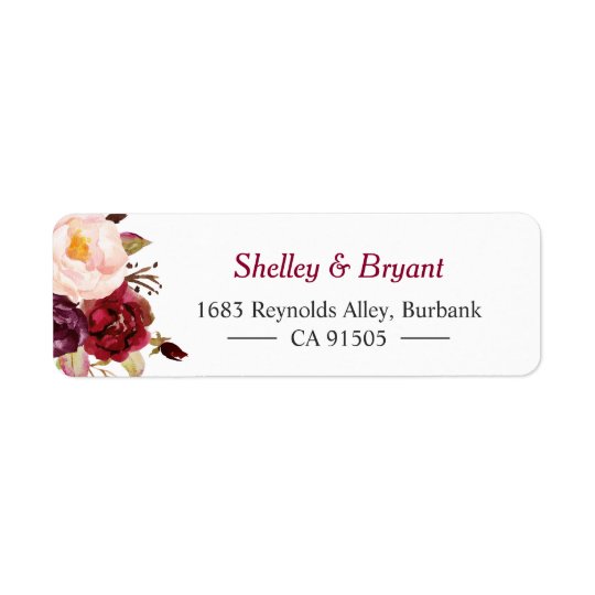 Elegant Chic Marsala Burgundy Red Autumn Floral Return Address Label