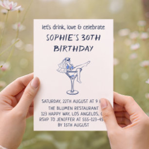 Elegant Chic Martini Glass 30th Birthday Invitation