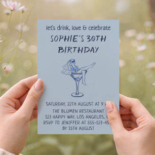 Elegant Chic Martini Glass 30th Birthday Invitation