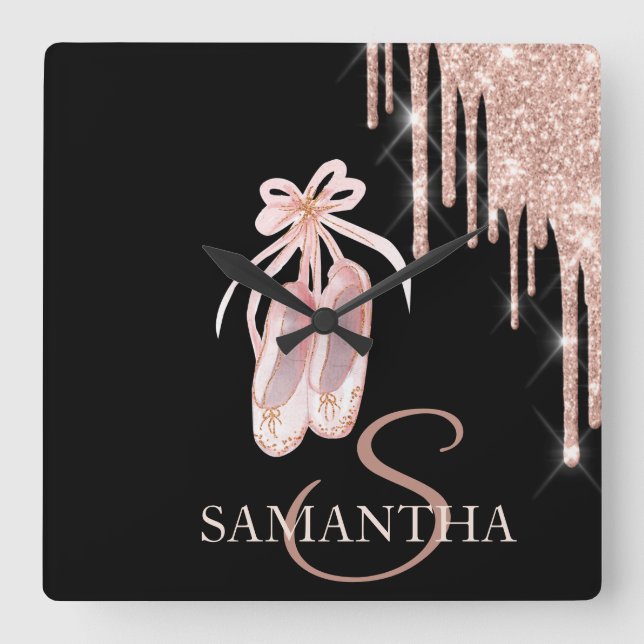 Elegant Chic Masque Rose Gold Glitter Drips  Square Wall Clock (Front)