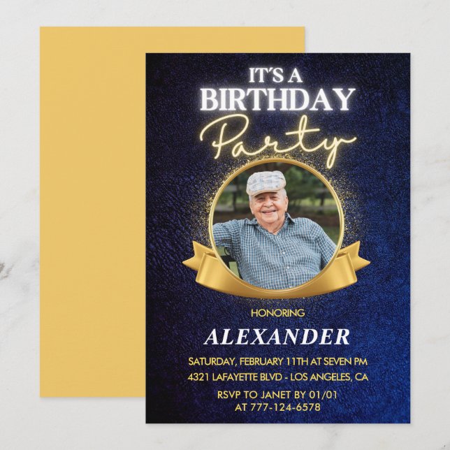 Elegant Chic Men 89th birthday invitations  (Front/Back)