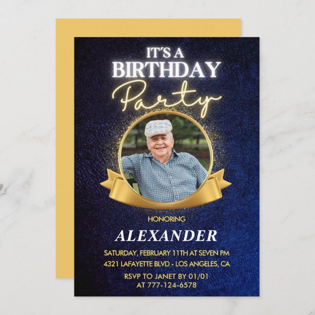 Elegant Chic Men 93rd birthday invitations  (Front/Back)