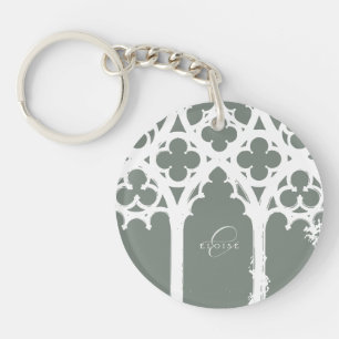 Elegant Chic Minimal Gothic Typography Sage Green Key Ring