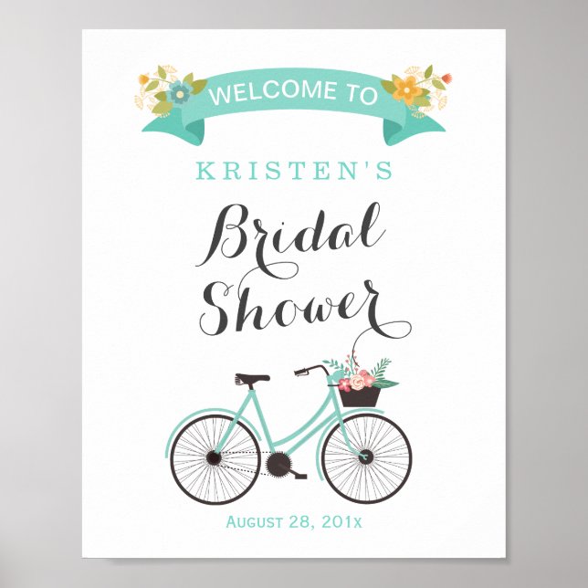 Elegant Chic Mint Green Bicycle Bridal Shower Sign (Front)