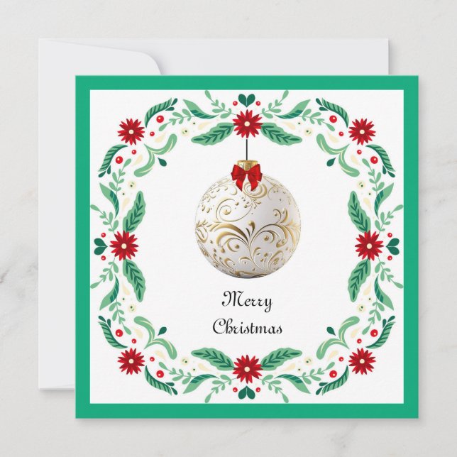 Elegant Chic Modern Colourful Merry Christmas Ball Holiday Card (Front)