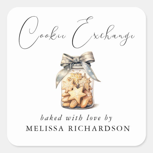 Elegant Chic Modern Cookie Exchange Square Sticker (Front)