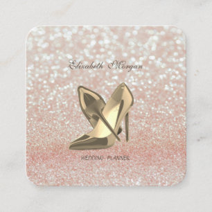 Elegant Chic Modern Glittery Bokeh-High Heels Square Business Card