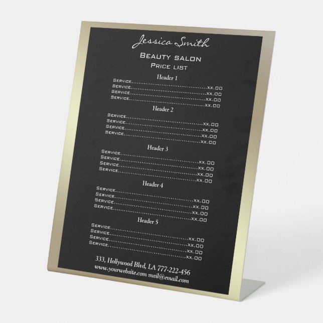 Elegant chic modern luxury faux gold rack card pedestal sign (Front)