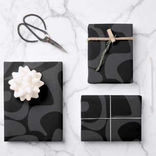 Elegant Chic Modern Matte Black Grey Pattern Wrapping Paper Sheet
