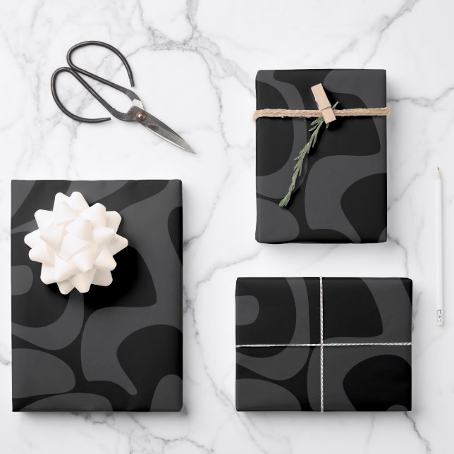 Elegant Chic Modern Matte Black Grey Pattern Wrapping Paper Sheet (Front)