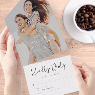 Elegant Chic Modern Simple Photo Wedding All In One Invitation