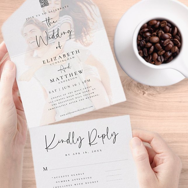 Elegant Chic Modern Simple QR Photo Wedding All In One Invitation (Creator Uploaded)