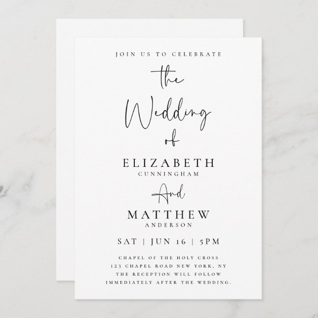 Elegant Chic Modern Simple Typography Wedding Invitation (Front/Back)