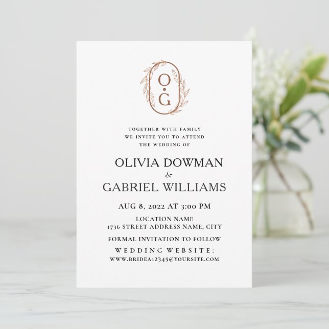Elegant chic monogram. Classy typography Wedding Invitation (Standing Front)