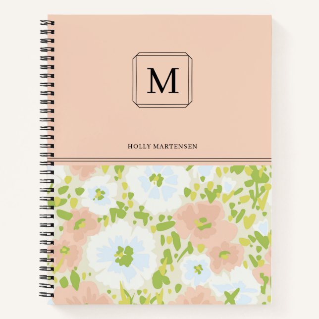 Elegant Chic Monogram Flower Pattern Personalised  Notebook (Front)