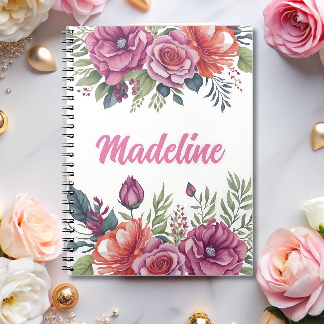 Elegant Chic Monogram Flower Pattern Personalised  Notebook (Creator Uploaded)