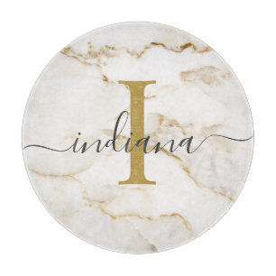 Elegant Chic Monogram Marble Look Custom Cutting Board