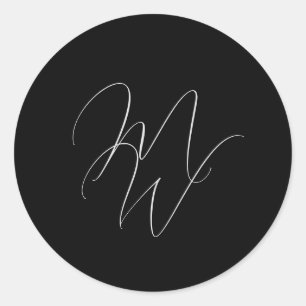 Elegant Chic Monogram Modern Black Wedding Classic Round Sticker