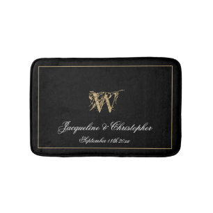 Elegant Chic Monogram Names Newlywed Wedding Bath Mat