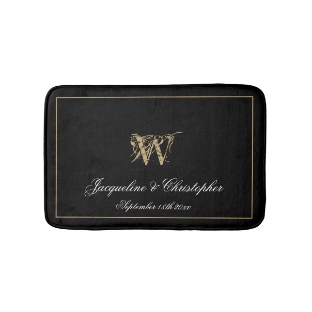 Elegant Chic Monogram Names Newlywed Wedding Bath Mat (Front)