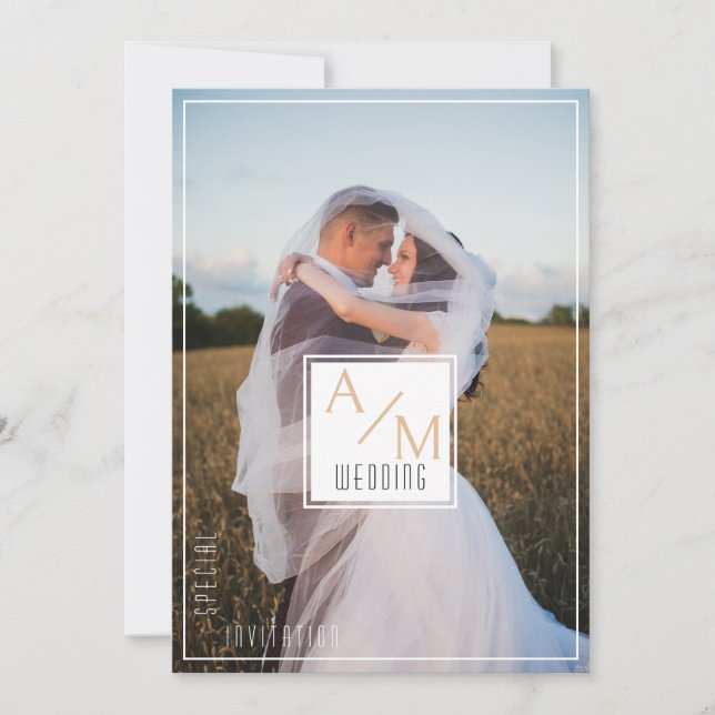 Elegant Chic Monogram Photo Invitation (Front)