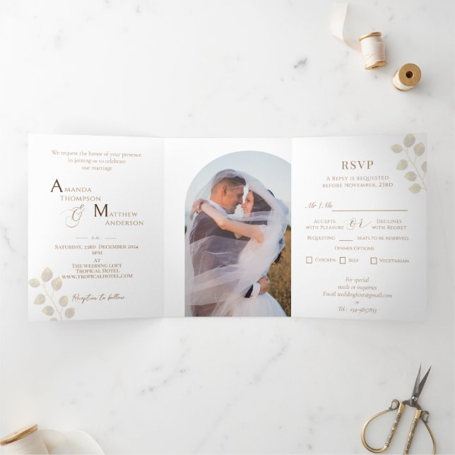 Elegant Chic Monogram Photo Tri-Fold Holiday Card (Inside)