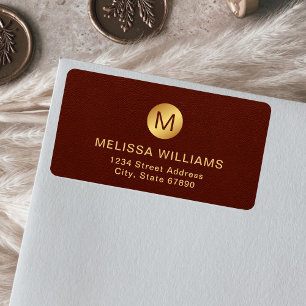 Elegant Chic Monogram Red Texture & Gold Address Label