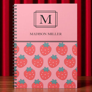 Elegant Chic Monogram Strawberries Personalised Notebook