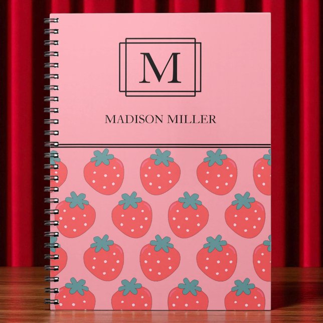 Elegant Chic Monogram Strawberries  Personalised  Notebook (Creator Uploaded)