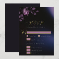 Elegant Chic Moody Dark Purple Floral Wedding RSVP