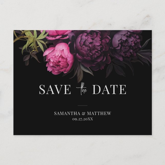 Elegant Chic Moody Florals Wedding Save The Date Announcement Postcard (Front)