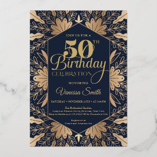 Elegant chic navy and real gold foil 50th birthday