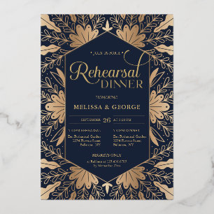 Elegant chic navy and real gold foil rehearsal