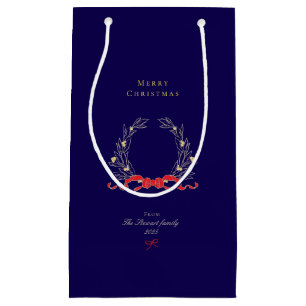 Elegant Chic Navy Blue Christmas Holiday Small Gift Bag