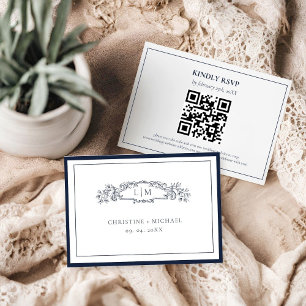 Elegant & Chic Navy Blue Crest Monogram wedding RSVP Card