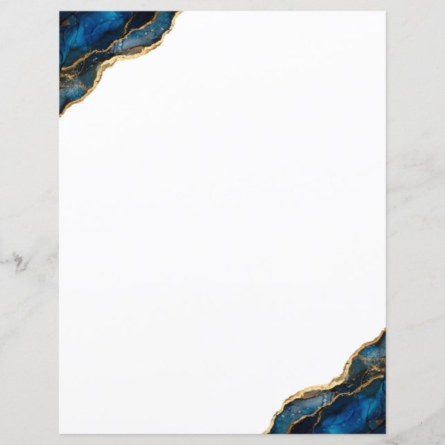 Elegant Chic Navy Blue Gold Agate Stationery Paper (Front)