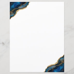Elegant Chic Navy Blue Gold Agate Stationery Paper