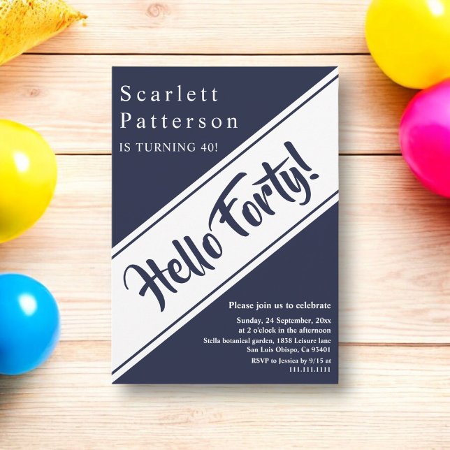 Elegant Chic Navy Blue White Modern 40th Birthday Invitation (Creator Uploaded)