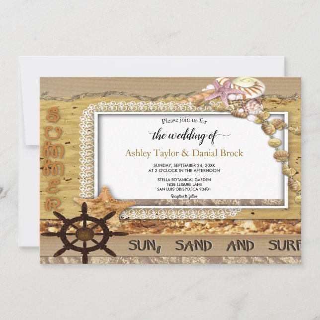 Elegant Chic Navy Coastal Seaside Modern Wedding Invitation (Front)