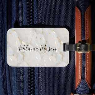 Elegant Chic Opal Gemstone Marble Luggage Tag