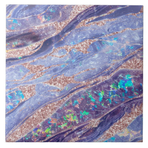  Elegant Chic Opal Marble Purple Rose Gold Glitter Ceramic Tile