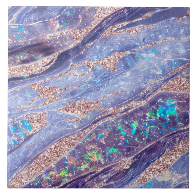  Elegant Chic Opal Marble Purple Rose Gold Glitter Ceramic Tile (Front)