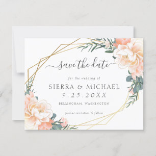 Elegant Chic Peach Cream Gold Floral Save the Date Invitation