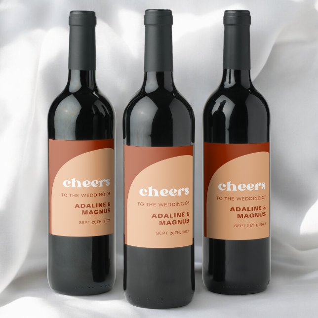 Elegant Chic Peach Terracotta Arch Boho Wedding Wine Label (Creator Uploaded)