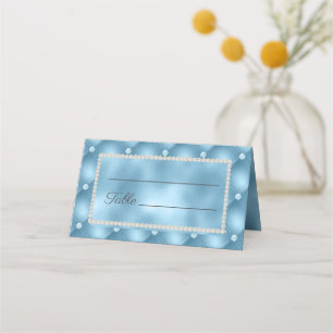 Elegant Chic Pearls Baby Blue Place Card