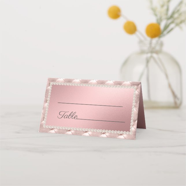Elegant Chic Pearls Pink Rose Gold  Place Card (Front)