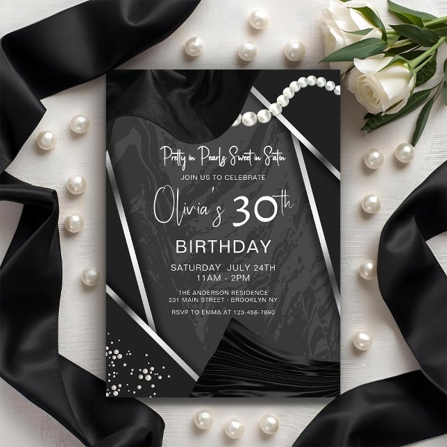 Elegant Chic Pearls & Satin Adult Birthday Party Invitation (Creator Uploaded)