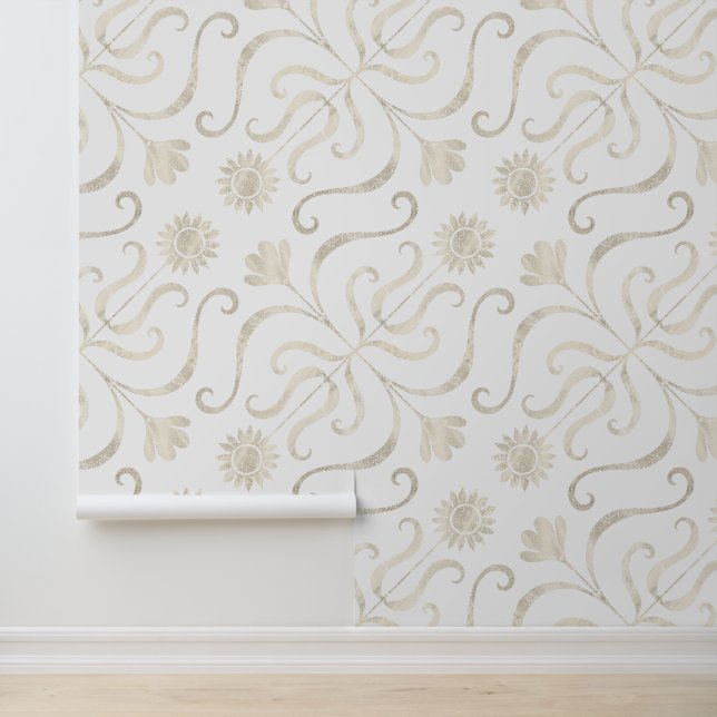    Elegant Chic Pearly Floral Damask Pattern Light Wallpaper (Application)