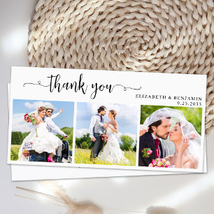 Elegant Chic Personalised 3 Photo Wedding Thank You Card