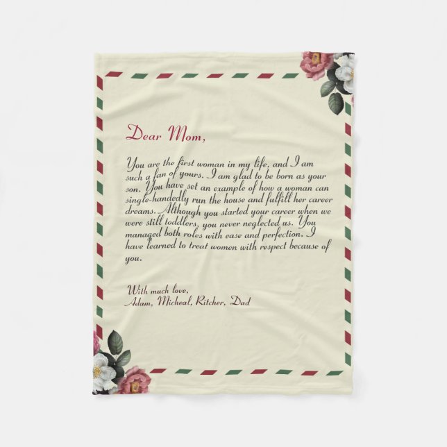 Elegant Chic Personalised Love Letter Handwritten Fleece Blanket (Front)